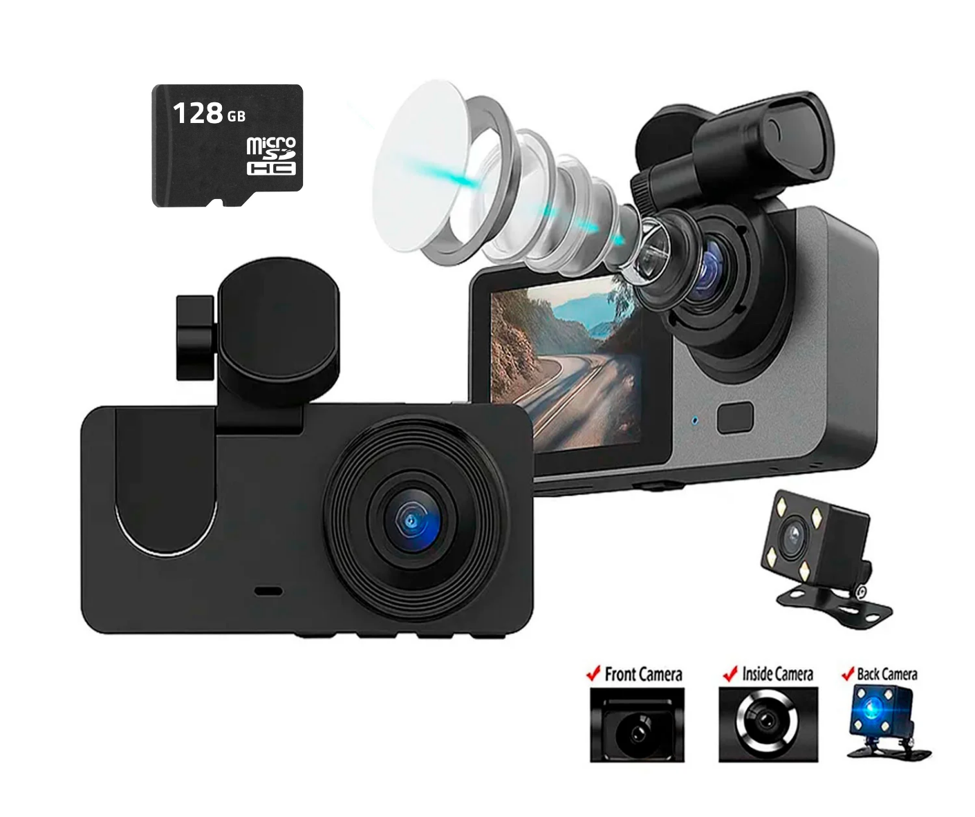 Dash Cam Triple Lente