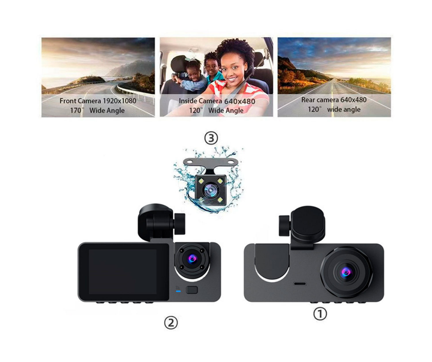 Dash Cam Triple Lente